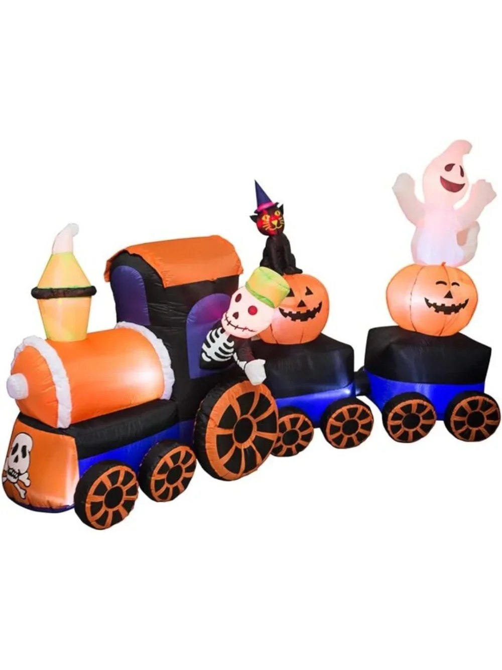 9ft Halloween Inflatable Train with Kittens, Ghosts & Pumpkins - Festive Decor